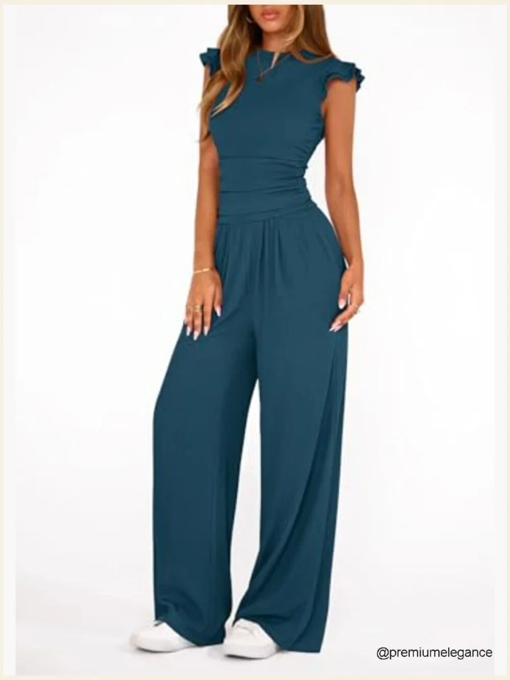 Two Piece Set Cap Sleeve Crop Top Wide Leg Pants Matching Set Summer Vacation